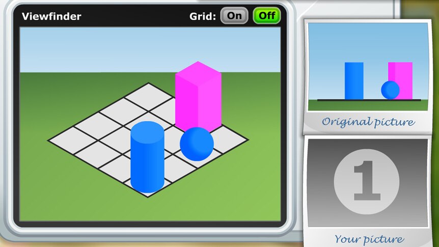 Photo Hunt game screenshot, solid shapes sit on grid