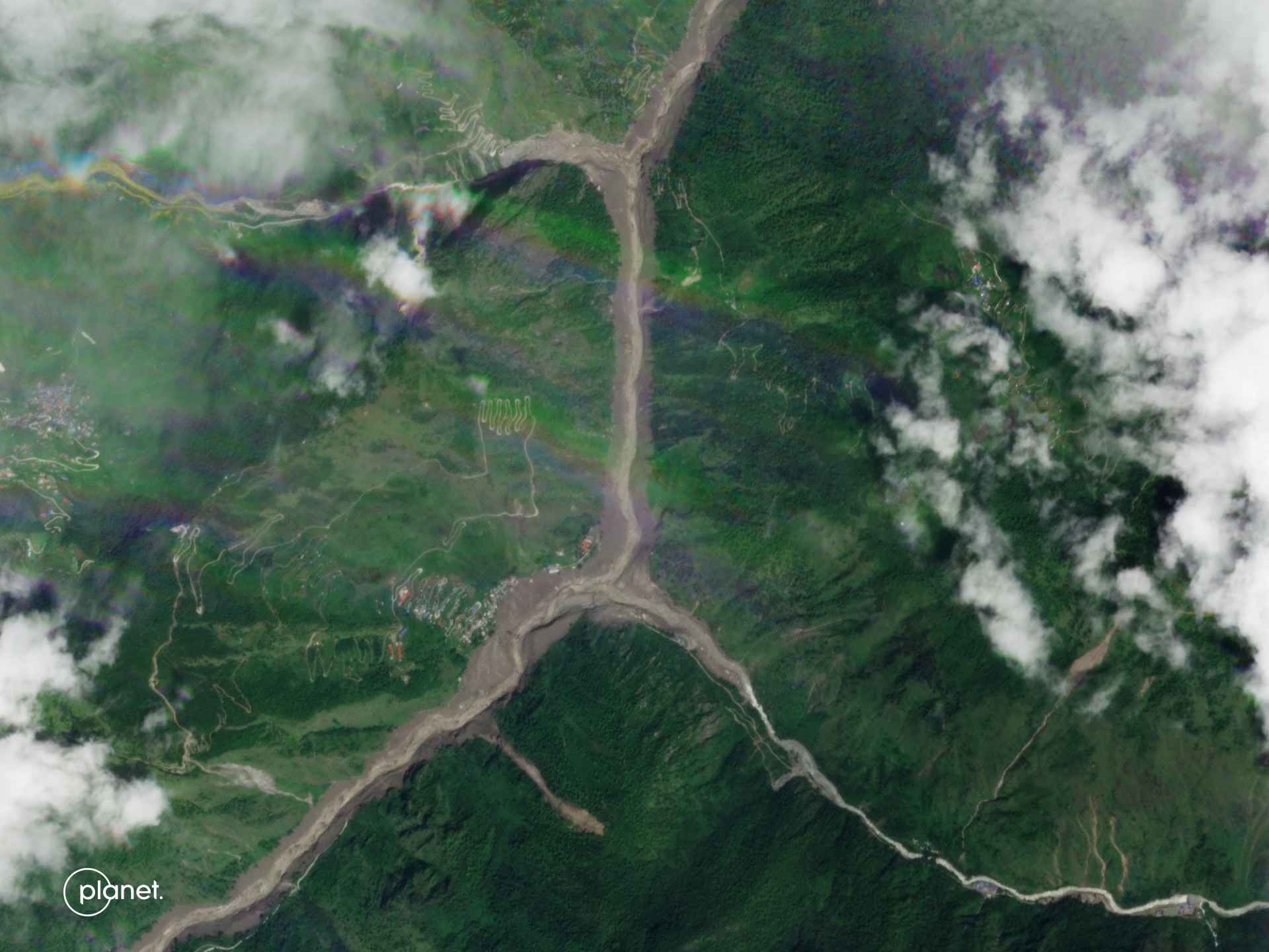 Satellite image of the aftermath of flooding in Syapru Besi, Nepal in August 2026.