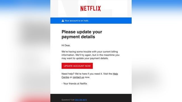 An email from Netflix asking a user to update their payment details