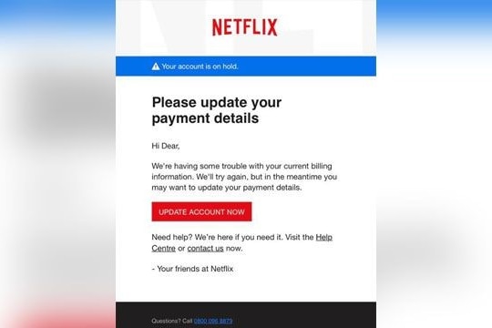 An email from Netflix asking a user to update their payment details