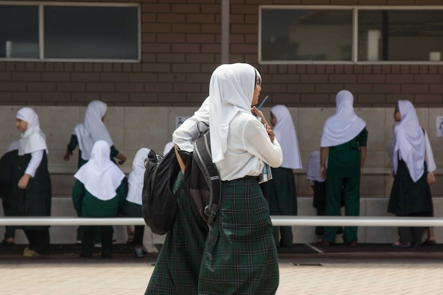 High school girls at Langford Islamic College move to their next class.