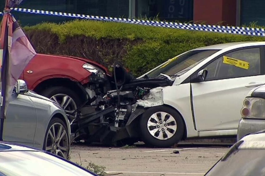 Two crashed cars in a Berwick carpark.