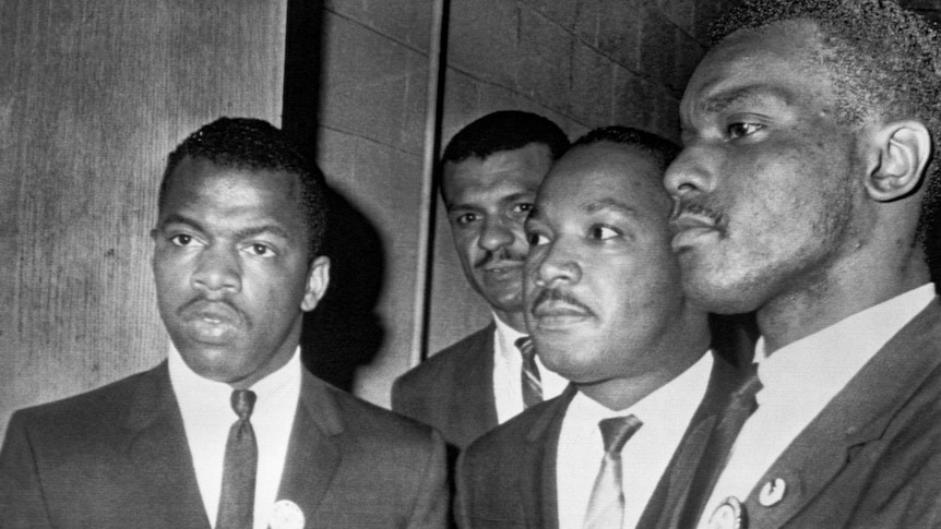 Martin Luther King Jr. with John Lewis at Mass Meeting in Nashville