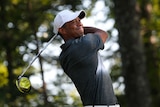 Tiger Woods hits a tee shot in the second round of the PGA Tour event in Virginia