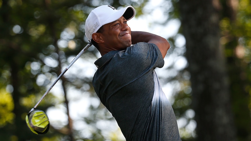 Tiger Woods watches his tee shot in the second round of the PGA Tour event in Virginia.