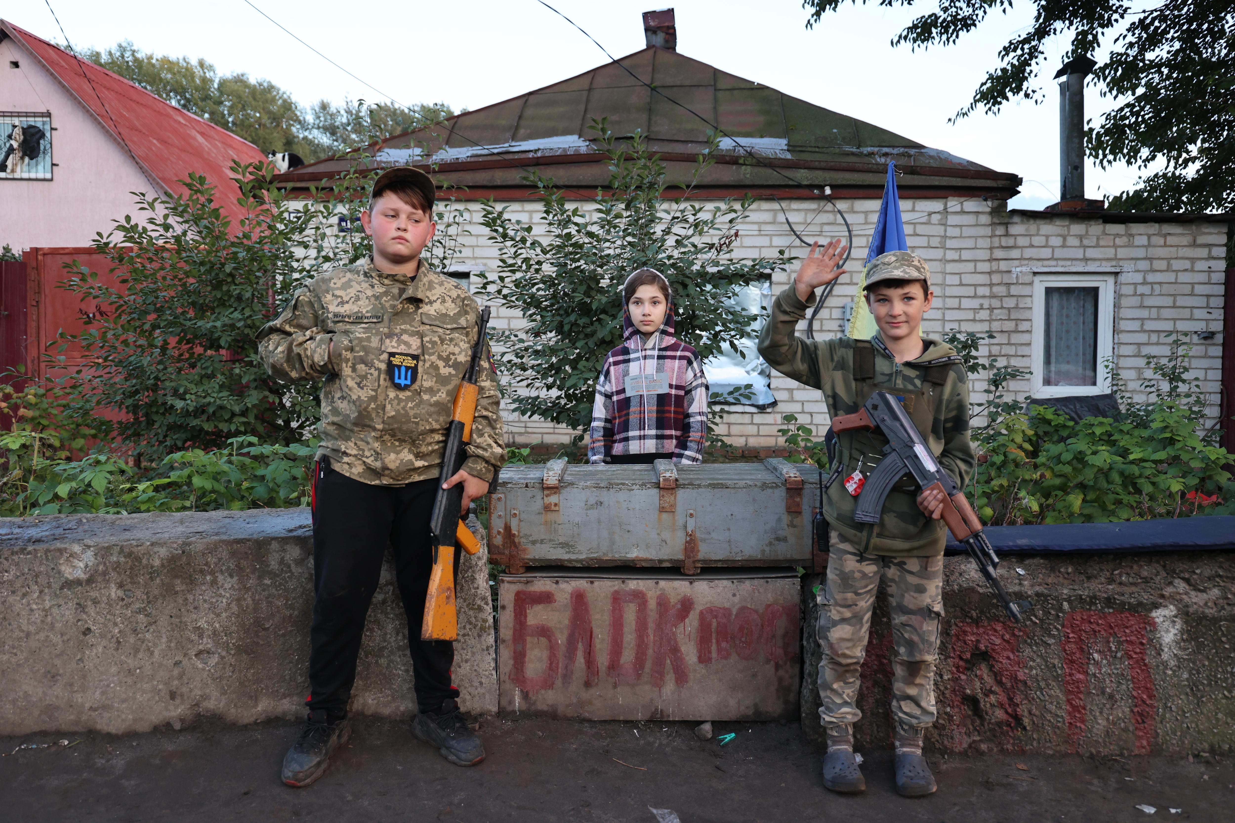 Kids at a checkpoint.