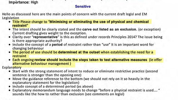 "Please change to 'minimising or eliminating use of physical and chemical restraint'."