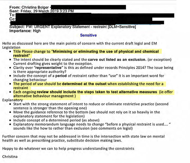 "Please change to 'minimising or eliminating use of physical and chemical restraint'."