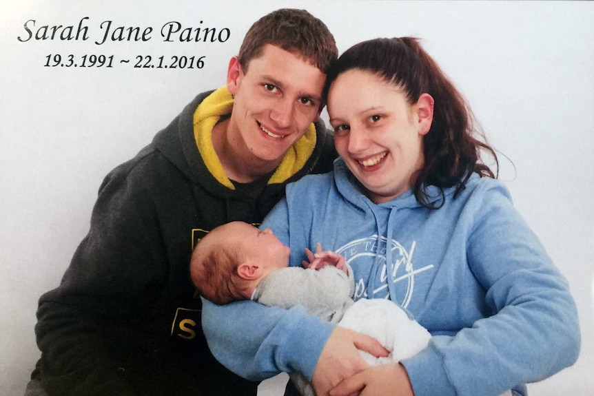 Image of Hobart mother Sarah Paino on her funeral leaflet, February 2016.