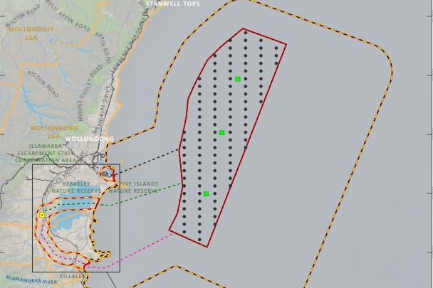 A map showing the proposed location of a wind farm off the NSW coast.