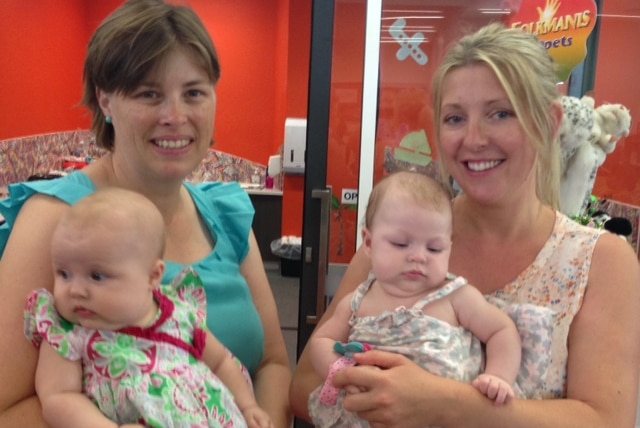 Karen Elphick and daughter Georgia and Louise Martin with baby Olivia in Cloncurry