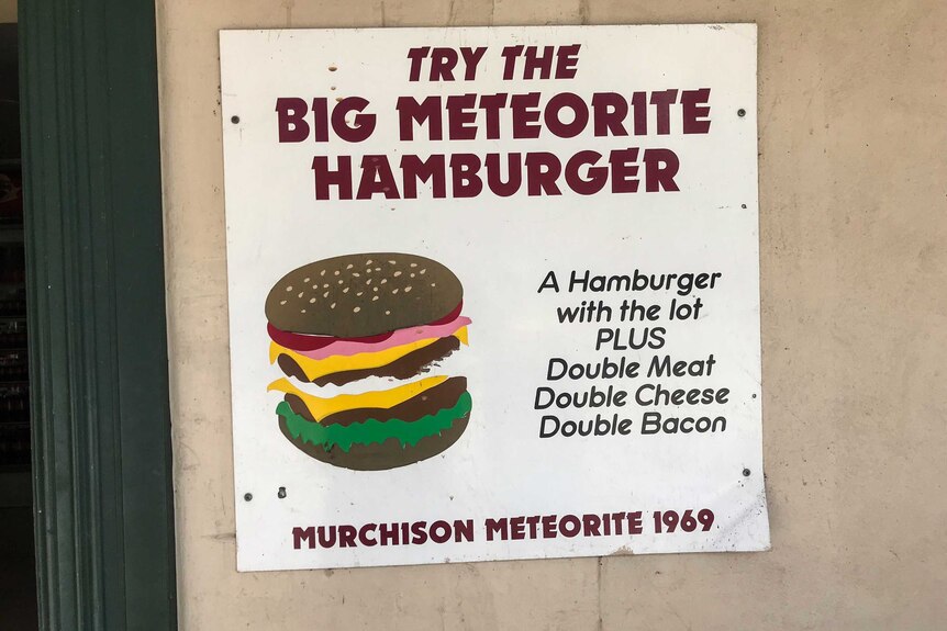 A sign advertising the Big Meteorite Hamburger.