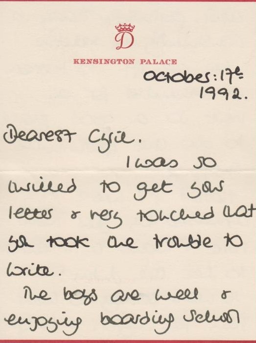 Princess Diana's note to former Buckingham Palace steward Cyril Dickman