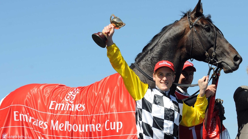 Blake Shinn with Melbourne Cup winner Viewed