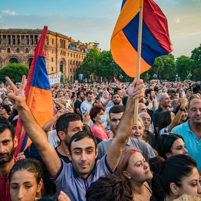 Supporters of  Nikol Pashinyan celebrating in Armenia after winning parliamentary elections in Armenia