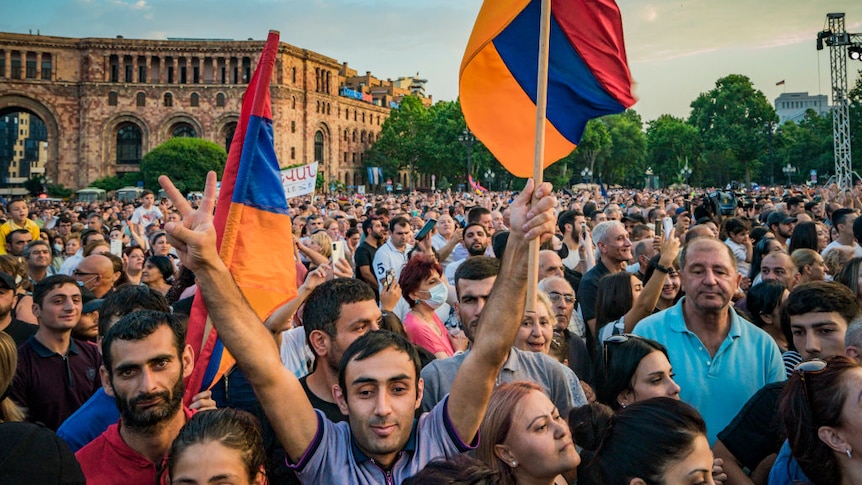 Supporters of  Nikol Pashinyan celebrating in Armenia after winning parliamentary elections in Armenia