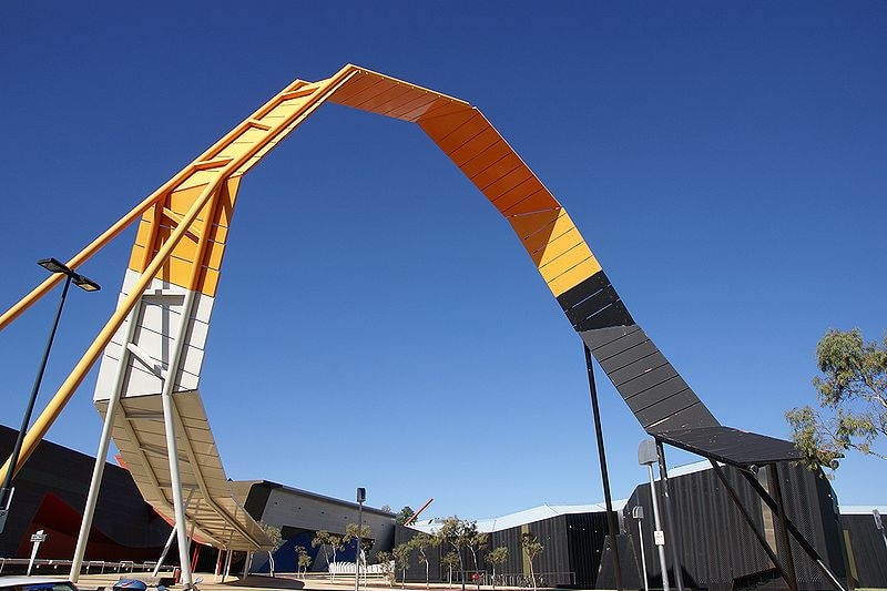 A large sculpture outside the museum entrance.