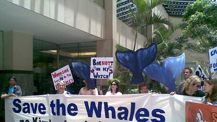 Protesters say the location of the gas hub, James Price Point, is a breeding ground for whales.