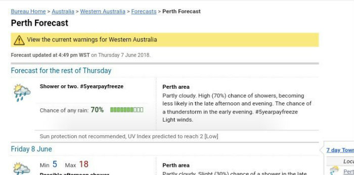 A forecast with #5yearpayfreeze interspersed