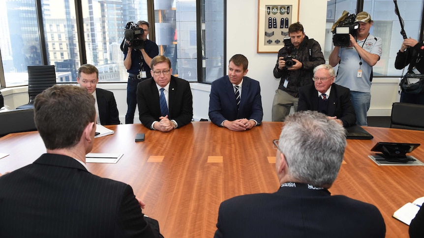 Greyhound racing officials meet with NSW Premier Mike Baird and Deputy Premier Troy Grant.