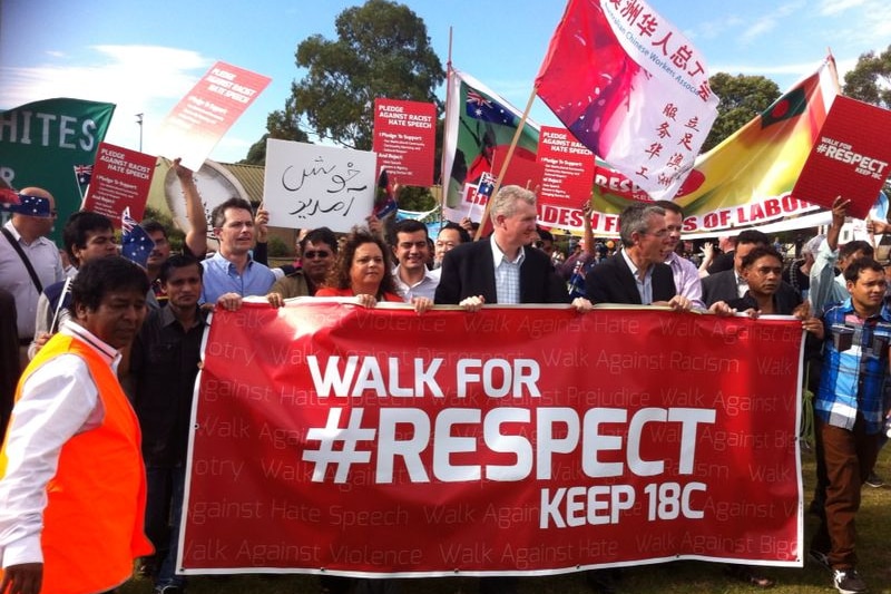 Labor politicians march with protesters in the Sydney suburb of Lakemba.