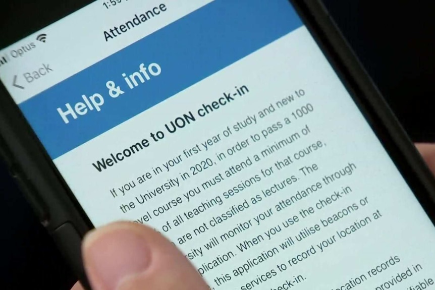 A close-up of a mobile phone screen with information of how to check-in to class.