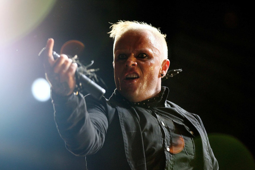 Keith Flint performs during the first day of the Isle of Wight Festival in 2006.