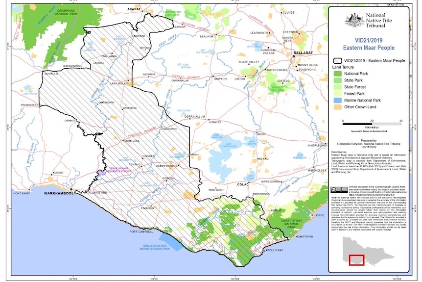 map shows areas received in the native title determination at Logan's Beach, Warrnambool