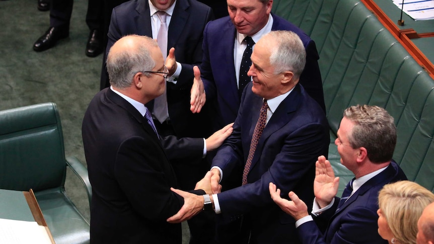 Malcolm Turnbull congratulates Scott Morrison after the budget