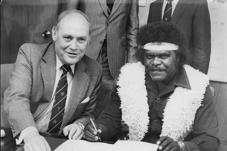 A black and white photo of David Tonkin and Punch Kawaki Thompson