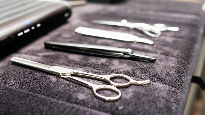 Hairdressing instruments ready for use, generic stock image.