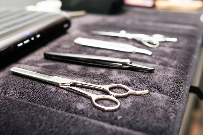 Hairdressing instruments ready for use, generic stock image.