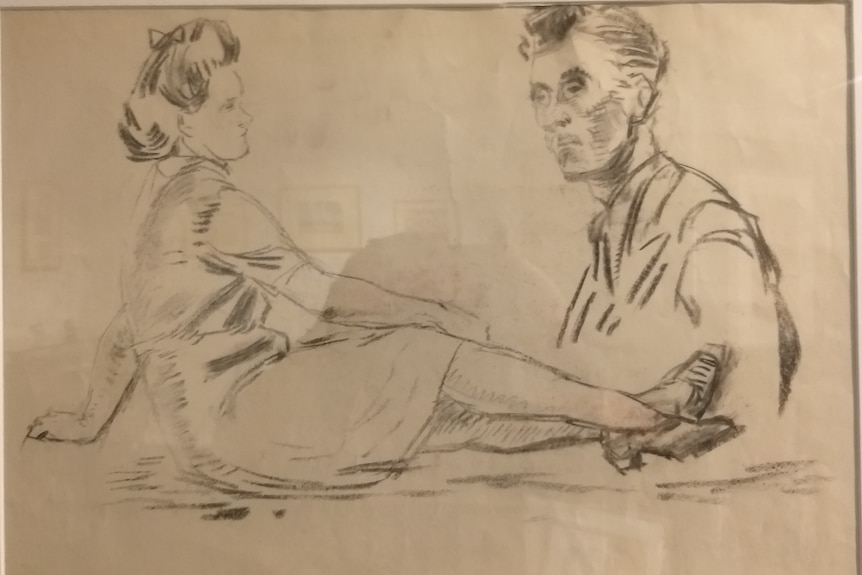 A sketch of a woman and man 