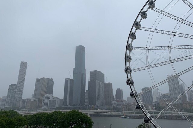 Heavy rain over Brisbane city on Thursday morning.
