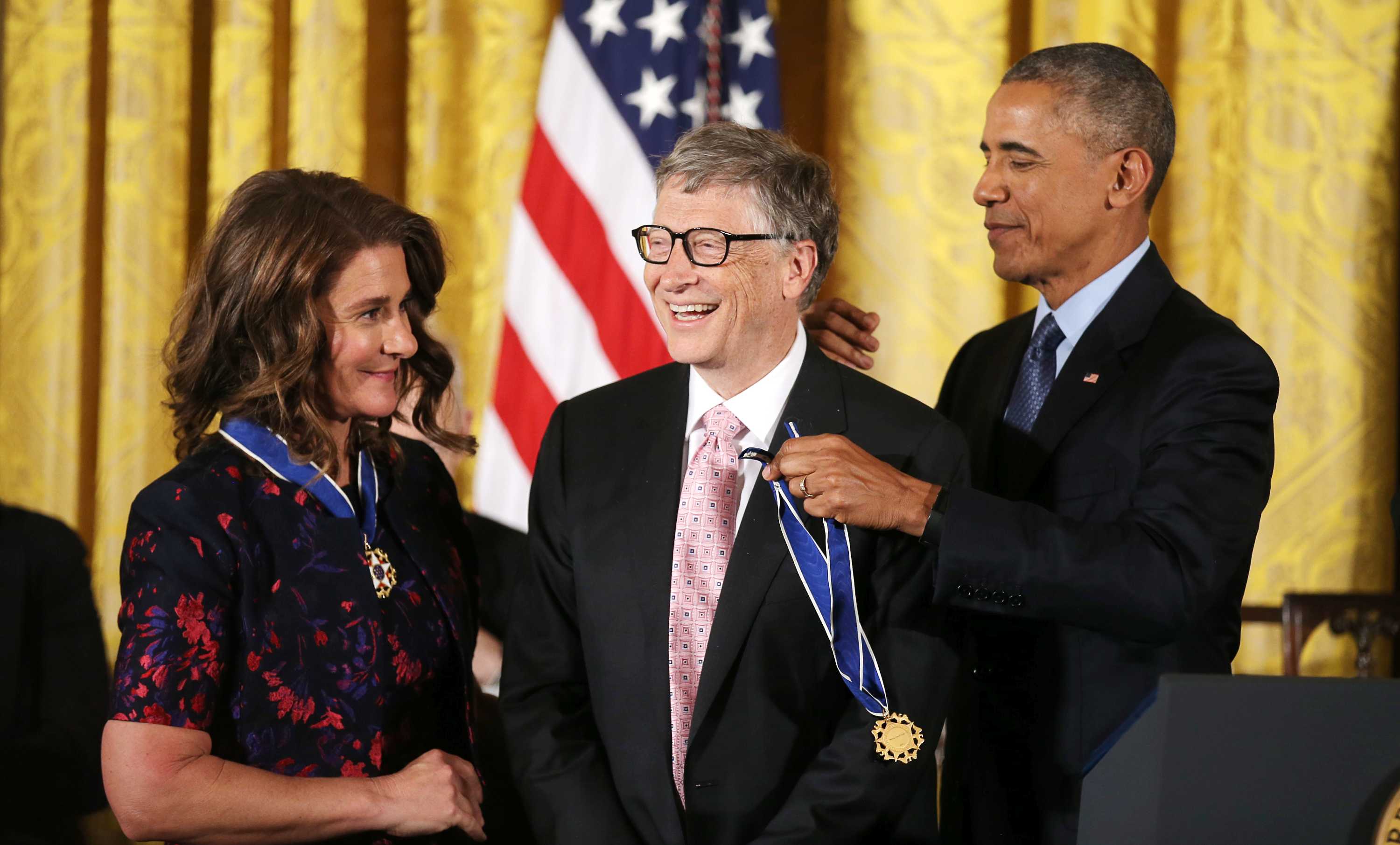 Bill and Melinda Gates receive their Presidential Medals of Freedom from US President, Barack Obama