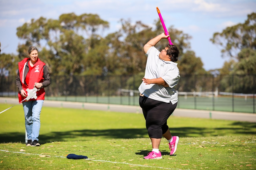 Waiata Johnston throwing the turbo javelin.