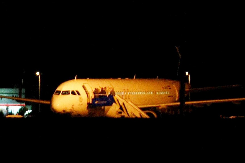 The grounded Syrian jet sits on the tarmac in Ankara.
