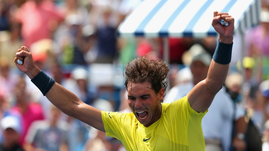 Rafael Nadal celebrates his Cincinnati win over John Isner