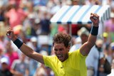 Rafael Nadal celebrates his Cincinnati win over John Isner