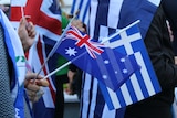A Greece and Australian flag held together