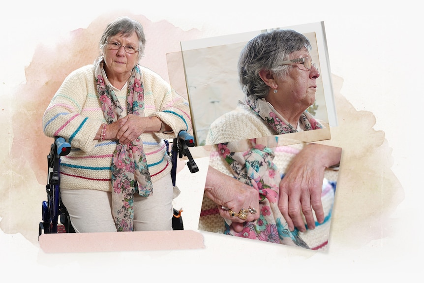 Collage of an elderly woman in a wheelchair 