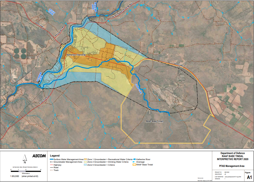 A map of the Katherine PFAS contamination zone. 