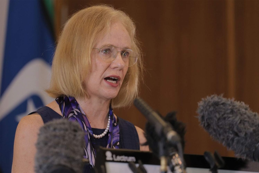 Queensland Chief Health Officer Jeannette Young speaking to the media.