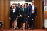Queensland LNP leadership contender Deb Frecklington (centre), flanked by fellow party members Ros Bates (left) and Tim Mander