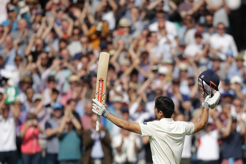 Alastair Cook celebrates with crowd
