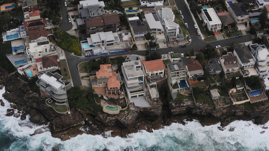 An aerial view of ocean front residences in the eastern suburbs of Sydney.