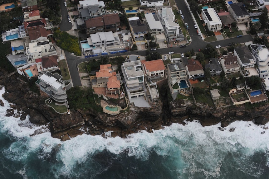 An aerial view of ocean front residences in the eastern suburbs of Sydney.