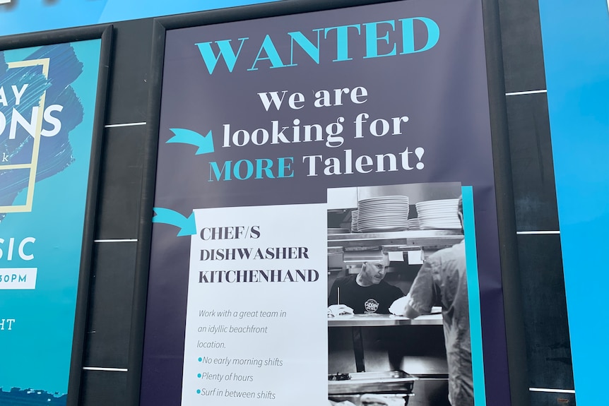 A poster calling for applicants to work at a bakery.