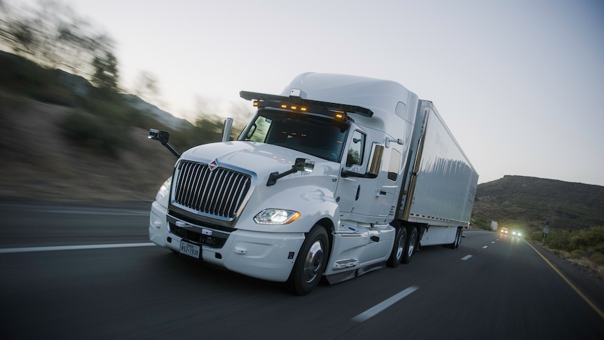 An autonomous truck on a highway