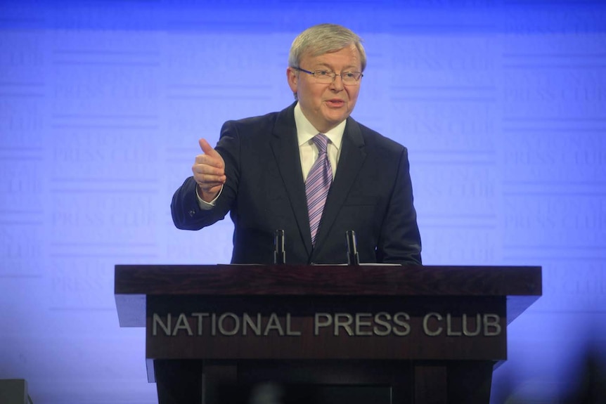 Kevin Rudd during a speech to the National Press Club
